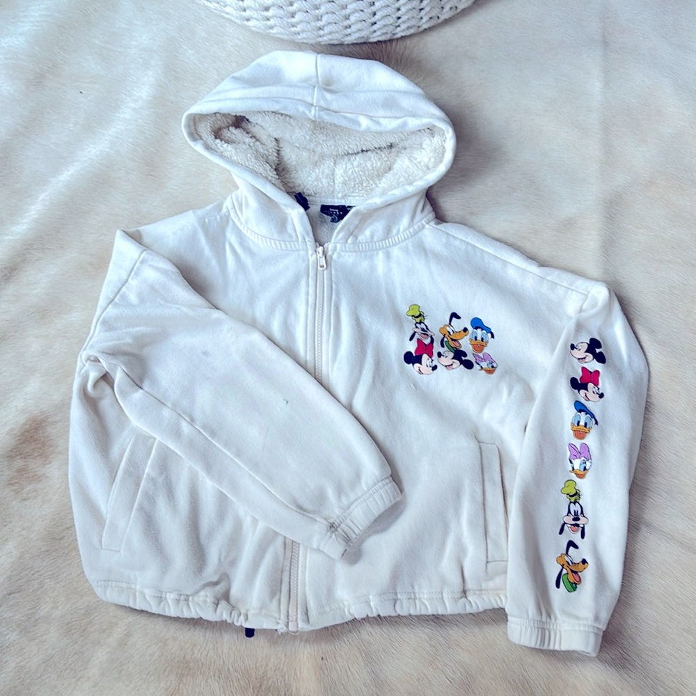 Disney brand MICKEY MOUSE Characters CROP SWEATSHIRT Sherpa HOODIE In Cream